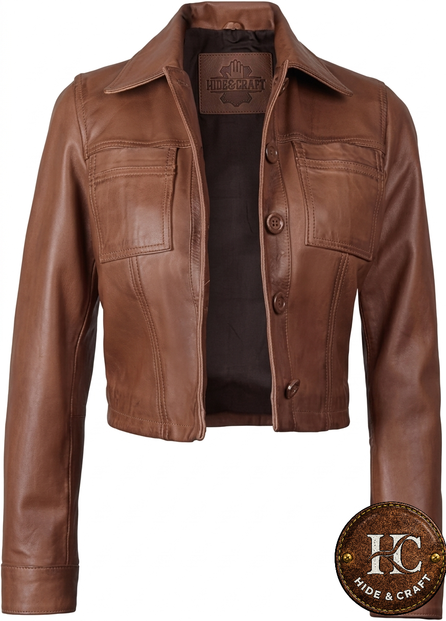 Women's Retro Crop Lambskin Leather Jacket – Jet Black | Tobacco Brown | Burnished Bronze