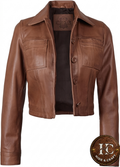 Women's Retro Crop Lambskin Leather Jacket – Jet Black | Tobacco Brown | Burnished Bronze