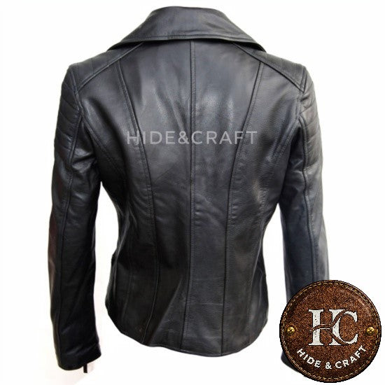 Women's Black Leather Motorbike Jacket – Genuine Cowhide | Hide & Craft