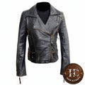 Women's Black Leather Motorbike Jacket – Genuine Cowhide | Hide & Craft