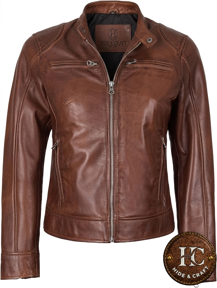 Women's Luxury Lambskin Leather Jacket – Noir Black | Cognac Brown | Burnished Bronze
