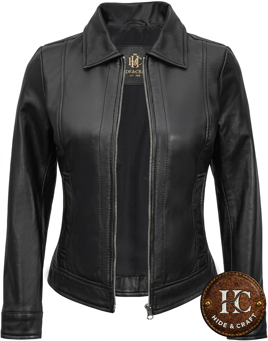 Women's Vintage-Soul Lambskin Leather Jacket – Jet Black | Tobacco Brown | Antique Bronze