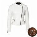 Women's White Leather Motorbike Jacket – Genuine Cowhide | Hide & Craft