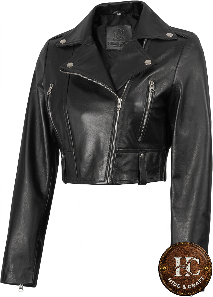 Women's Vintage Mini Lambskin Leather Jacket – Ink Black | Cognac Brown | Antique Bronze