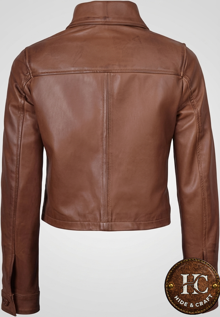 Women's Retro Crop Lambskin Leather Jacket – Jet Black | Tobacco Brown | Burnished Bronze
