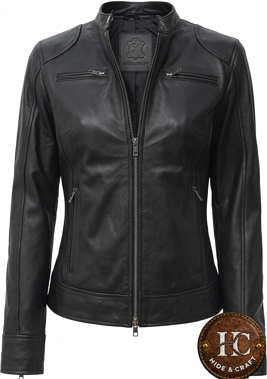 Women's Old-World Lambskin Leather Jacket – Ink Black | Saddle Brown | Burnished Bronze