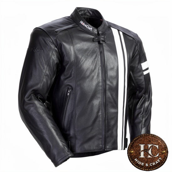 Men's Stripe-Style Genuine Leather Motorbike Jacket – Black, Brown & Bronze | Hide & Craft