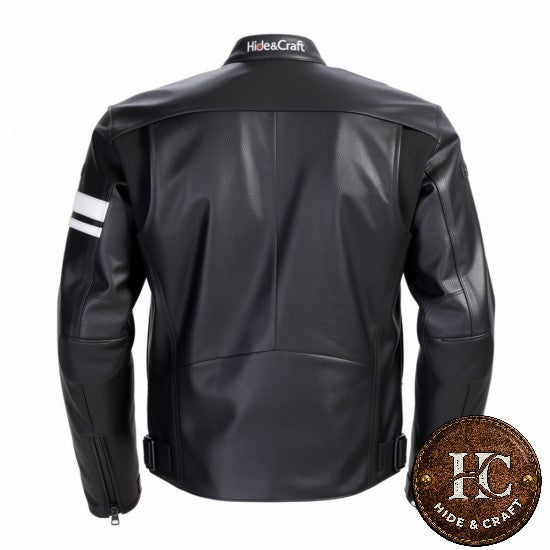 Men's Stripe-Style Genuine Leather Motorbike Jacket – Black, Brown & Bronze | Hide & Craft