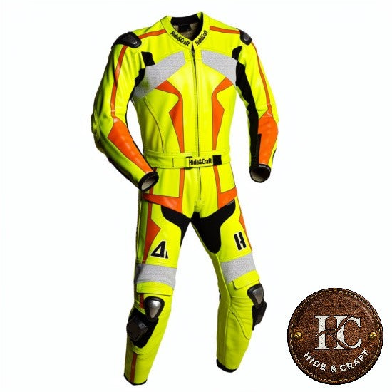 Genuine Leather Motorbike Suit for Men in yellow