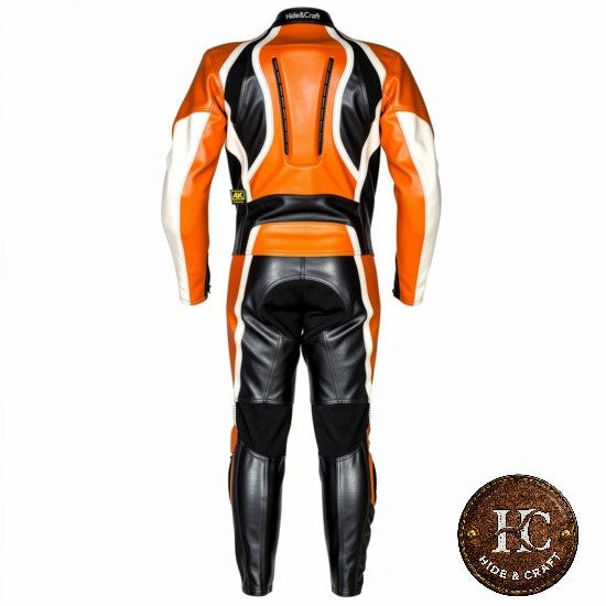 Orange & Black Genuine Leather Motorbike Suit for Men