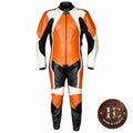 Orange & Black Genuine Leather Motorbike Suit for Men